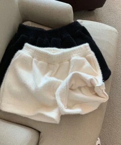 Alternative view of Xpqbb Autumn Winter Faux Mink Plush Shorts Women Korean Fashion Loose Wide Leg Short Pants Ladies Solid High Waist Casual Shorts