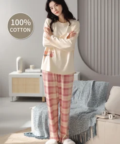 Alternative view of 100% Cotton Sleepwear, Women's Autumn and Winter Long-Sleeved Pants, Cute Cartoon Pure Cotton Plus Size Women's Home Suit Set