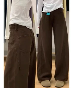 Alternative view of Maillard Brown Straight Leg Jeans for Women 2025 Autumn Winter Loose Fit Pear Shape Curved Wide Leg Pants