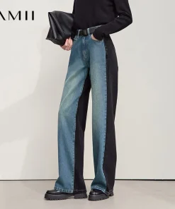 Amii Jeans pants women 2025 autumn new casual retro Women's denim pants loose patchwork Versatile wide-leg ladies pants 12553027