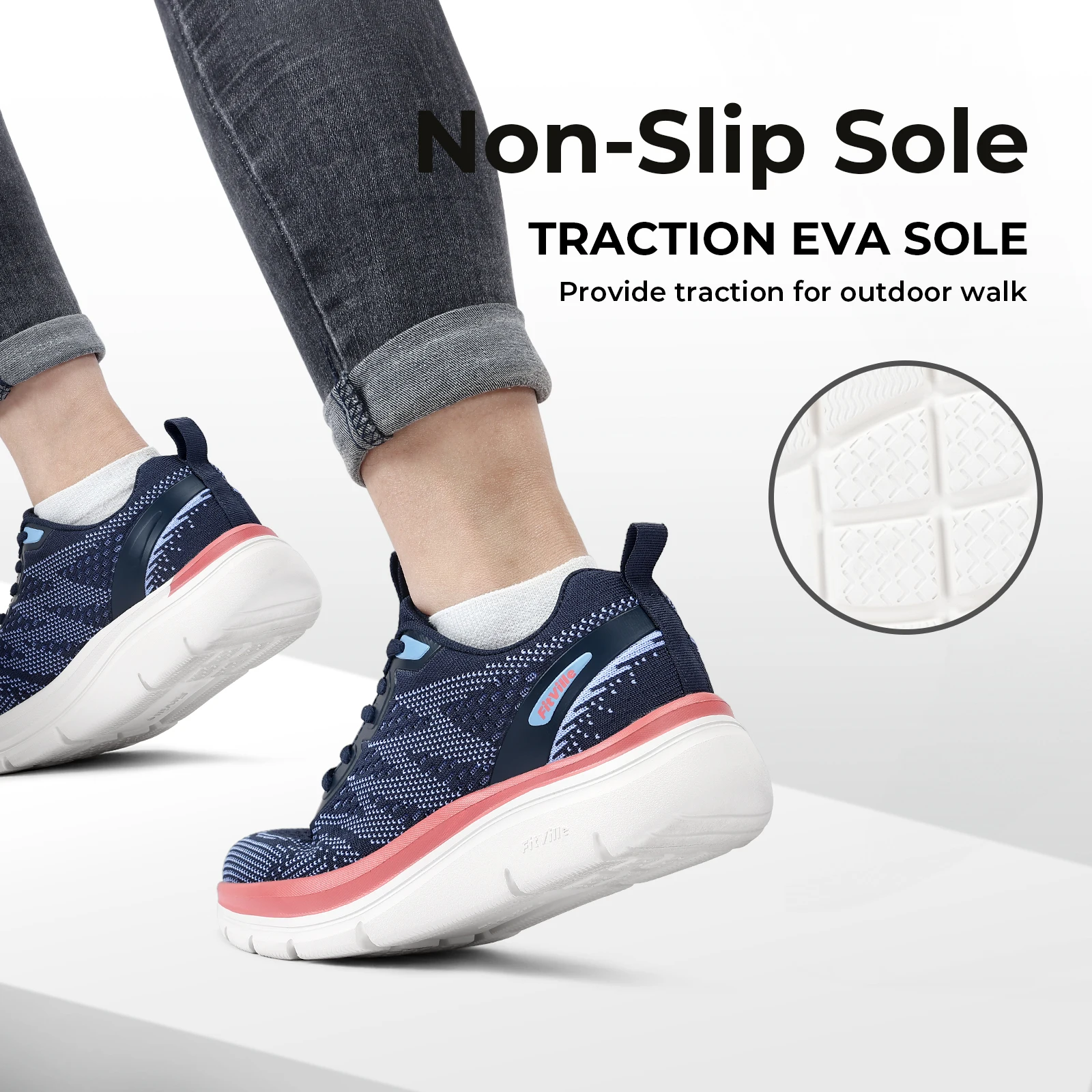 Fittington Women's Wide Walking Shoes Flexible Upper Woman Sneakers For Flat Foot Plantar Fasciitis Heel Pain Relief - Image 5