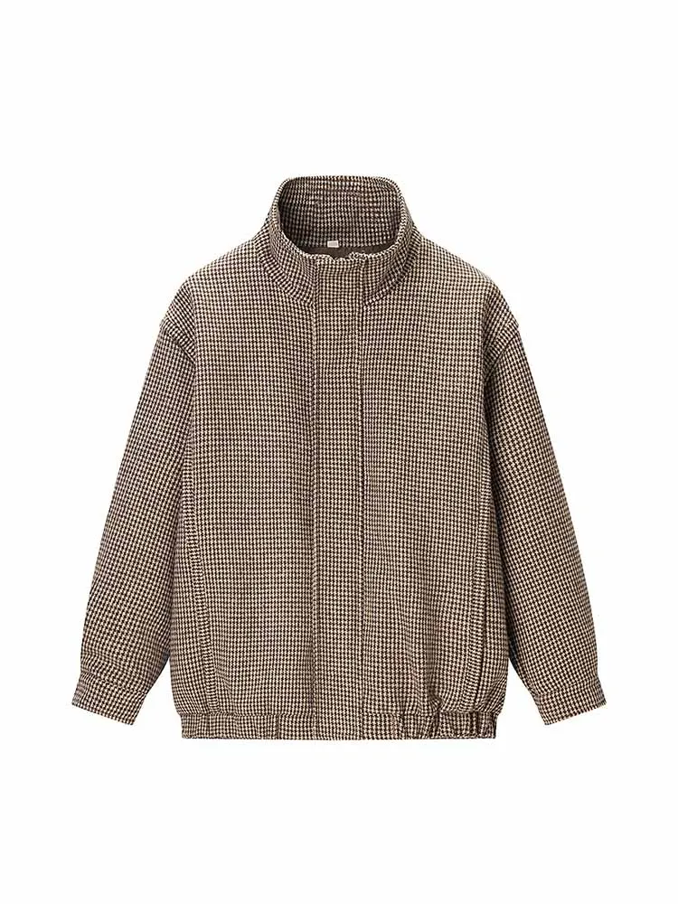 HH Woman Early Spring Fashion Long Sleeves Stand Collar Solid Color Plaid Zipper Bomber Jacket Female Casual Versatile Jacket