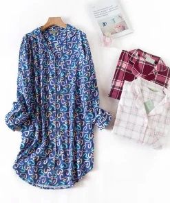 Alternative view of Winter 100% Brushed cotton nightshirts women nightgowns sleepwear fashion plaid Plus size sleepdress night dress nightwear