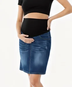 Alternative view of Pregnant Women Clothes Maternity Denim Skirt High Waist Good Stretch Foldable Waist Band Pregnancy Jean Skirt Plus Size S to 4XL