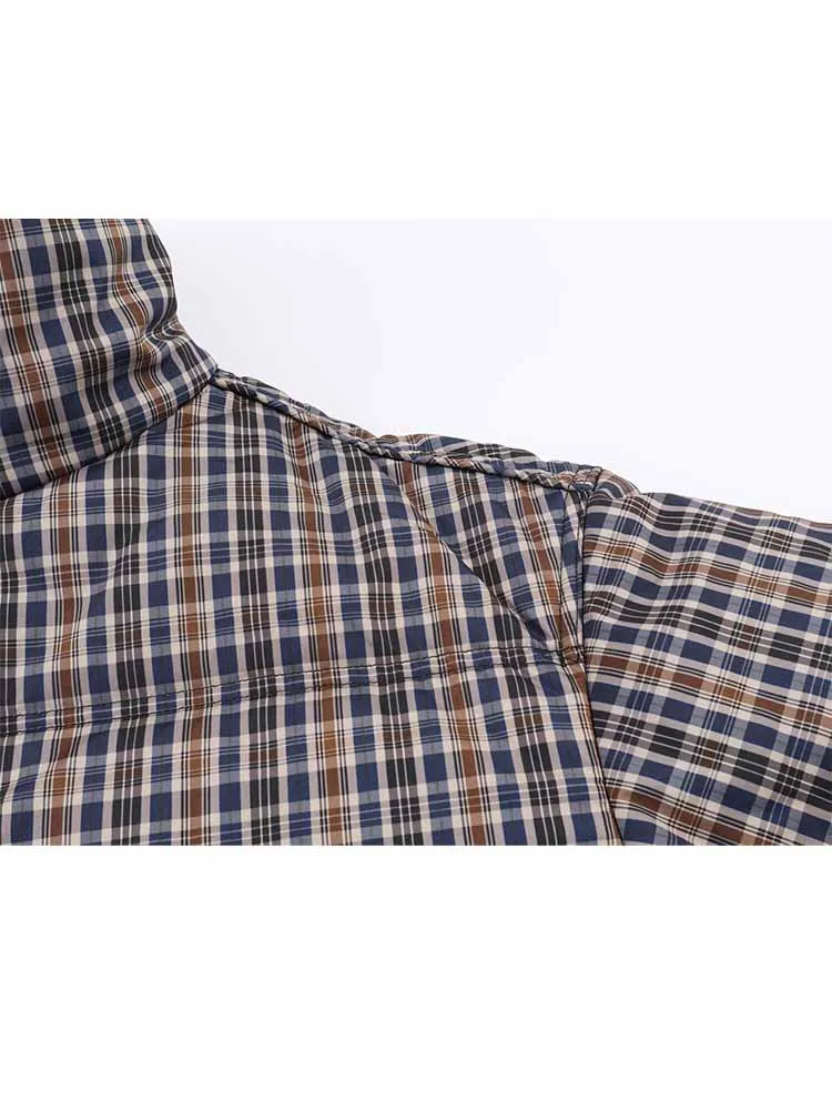 HH Woman Winter Fashion Long Sleeves Stand Collar Plaid Pocket Zipper Decoration Cotton Jacket Female Versatile Cotton Jacket - Image 4