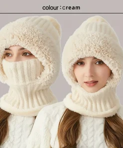 Alternative view of 3 In 1 Knitted Hat Thickening And Adding Fluff Hat Scarf Mask One-piece Hat Winter Warm Fashion Windproof Hat For Women 2025