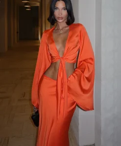 Huhugirl Sets Women Fashion Sexy Streetwear Solid Flare Sleeve Deep V-Neck Tracksuits (Tops+Long Skirts)Matching 2 Pieces Female