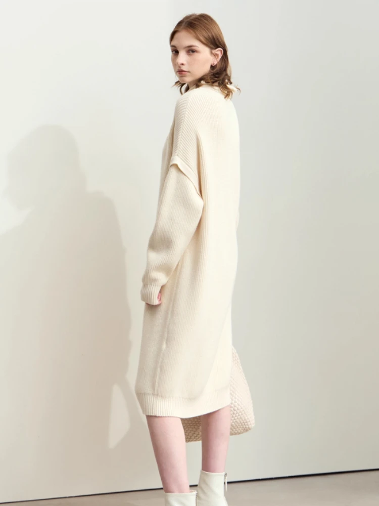 AMII Minimalist Womens Dresses 2025 Winter New Commuter Half Turtleneck Woman Clothing Solid Loose Knitted Midi Dress 12444229 - Image 4