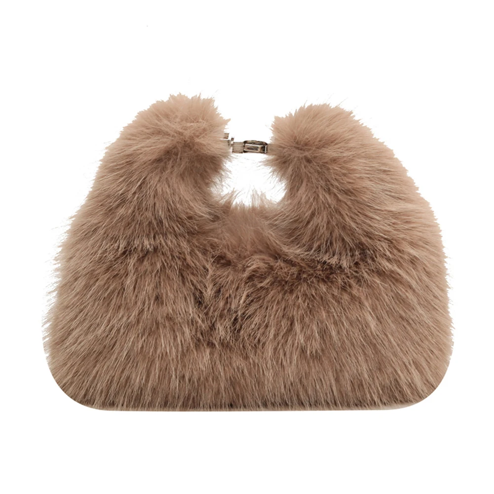 Faux Fur Shoulder Bag for Women Top Handle Clutch Bag Adjustable Strap Fluffy Crossbody Bag Lady Furry Handbag Party Purse - Image 6