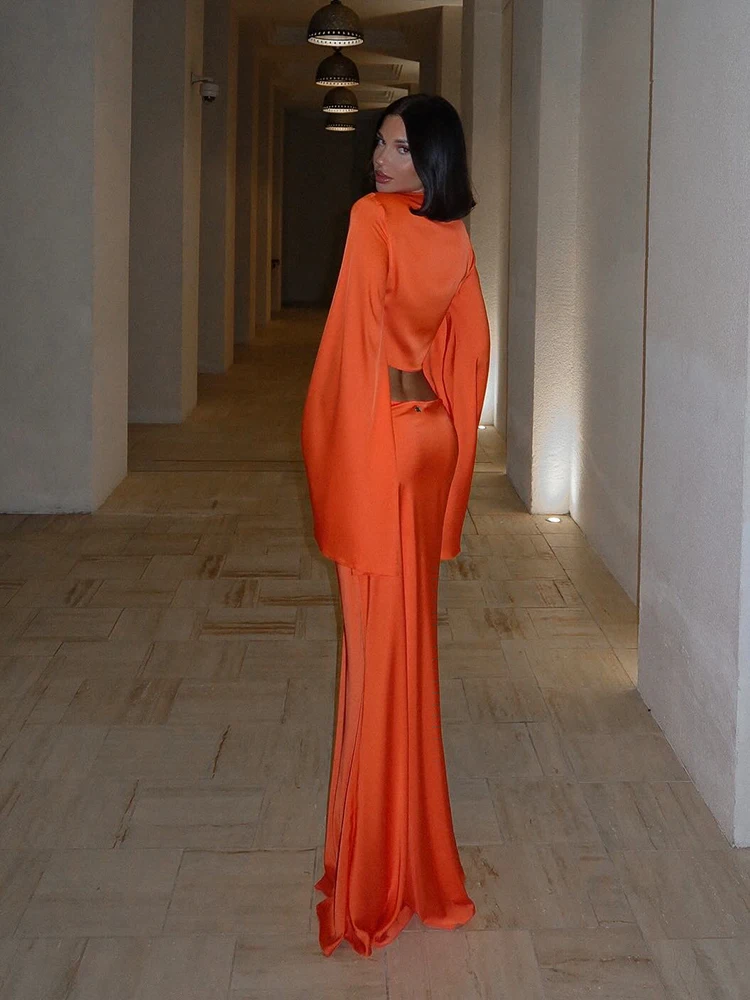 Huhugirl Sets Women Fashion Sexy Streetwear Solid Flare Sleeve Deep V-Neck Tracksuits (Tops+Long Skirts)Matching 2 Pieces Female - Image 5