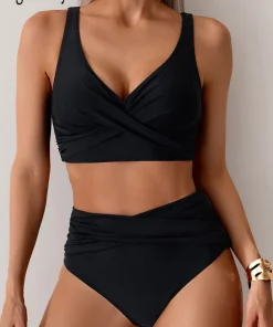 Alternative view of VigoBreviya 2025 Sexy Solid Strapped Swimwear Women Cross Push Up Bikini Set Brazilian Lady Swimsuit High Waist Beach Bath Suit