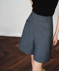 Alternative view of OLrain Grey Trendy Shorts 2025 Summer Straight Zip Up Blended Shorts Business Work Shorts Woman Pockets Ladies Pants O57XK99322