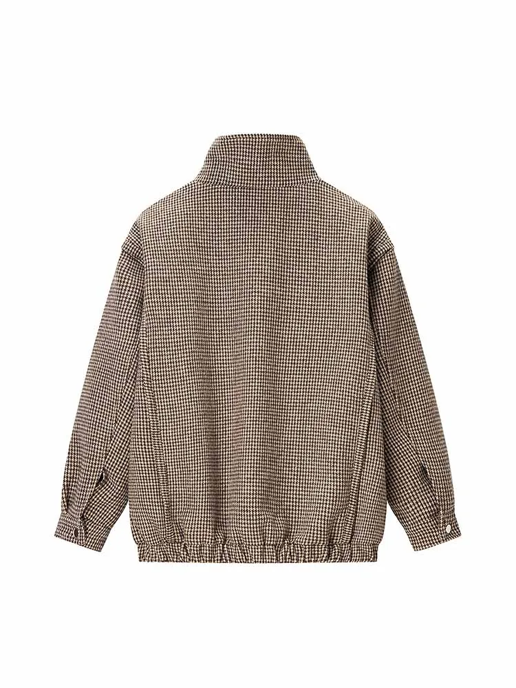 HH Woman Early Spring Fashion Long Sleeves Stand Collar Solid Color Plaid Zipper Bomber Jacket Female Casual Versatile Jacket - Image 2