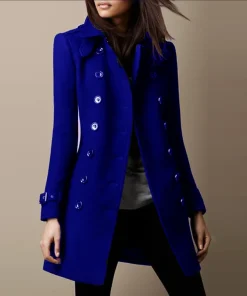 Streetwear Women Jackets Lined Double-breasted Ladies Loose Wool Overcoat Elegant Lapel Solid Pocketed Coats For Autumn Winter