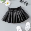 0-2 Year Old Newborn Baby Girls Spring Summer Autumn Winter Black Pleated Leather Fashion Toddler Skirt