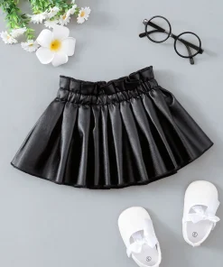 0-2 Year Old Newborn Baby Girls Spring Summer Autumn Winter Black Pleated Leather Fashion Toddler Skirt