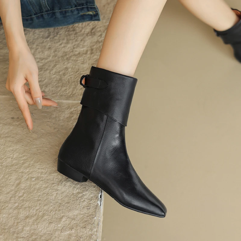 2025 New Women's Mid-Calf Boots Low Heel Soft Leather Lined Ankle Boot Versatile Comfortable Warm Winter Shoes - Image 4
