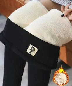 Winter Thicken Warm Leggings Women Lamb Cashmere Joggers High Waist Fleece Elastic Tights Warm Tights Pants Slim Velvet Legging