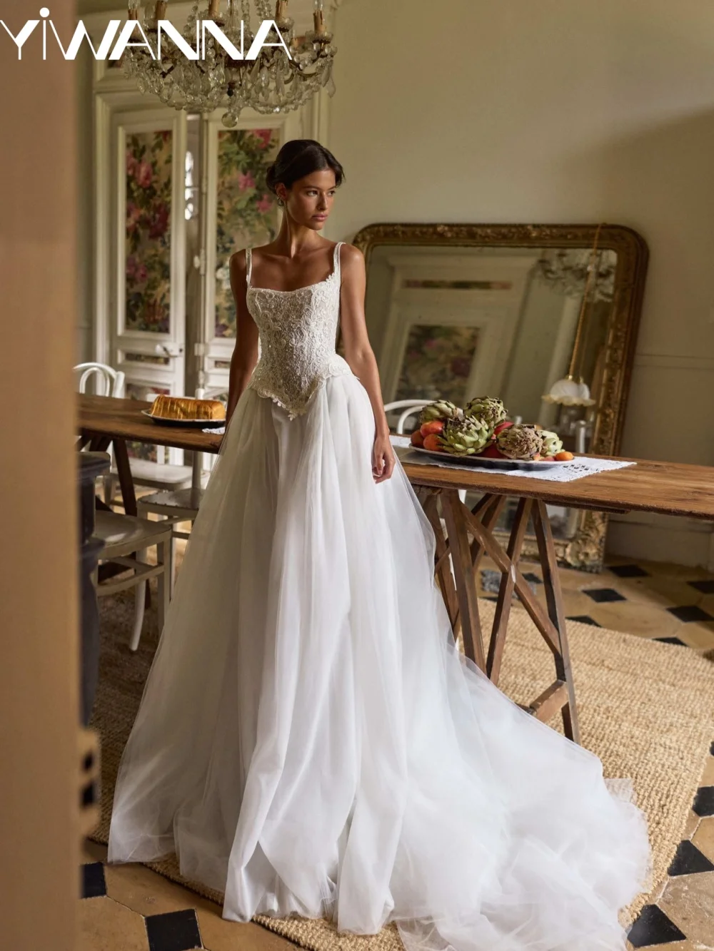 New Arrival Charming Appliques Wedding Dress Shinny Beaded Thin Straps Bridal Gown Customized A-line Tulle Dresses For Bride - Image 4