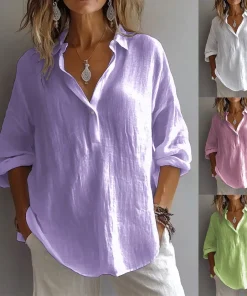 VEITCHE Spring Summer Fashion Women Shirt Turn-Down Collar Lace Up Loose Blouses Female Casual Trendy Solid color Loose Top