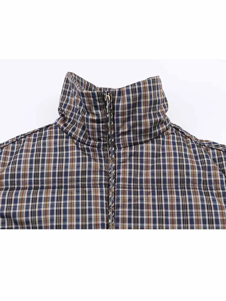 HH Woman Winter Fashion Long Sleeves Stand Collar Plaid Pocket Zipper Decoration Cotton Jacket Female Versatile Cotton Jacket - Image 3