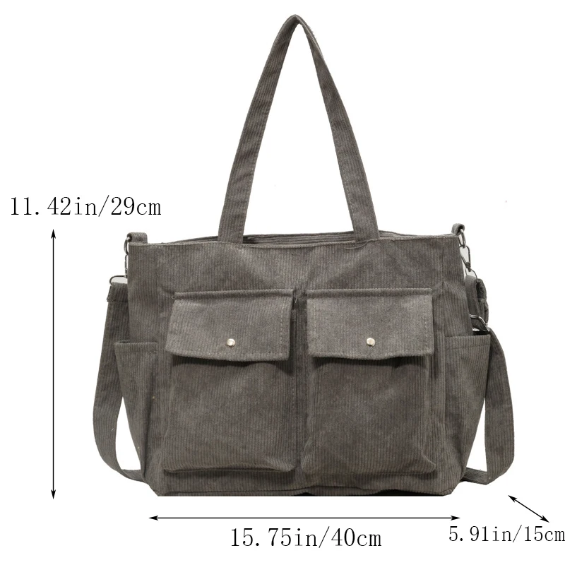 New Vintage Multi Pocket Corduroy Handbag Large Capacity Women's Shoulder Bag Casual Crossbody Bag For Women Commuting - Image 3