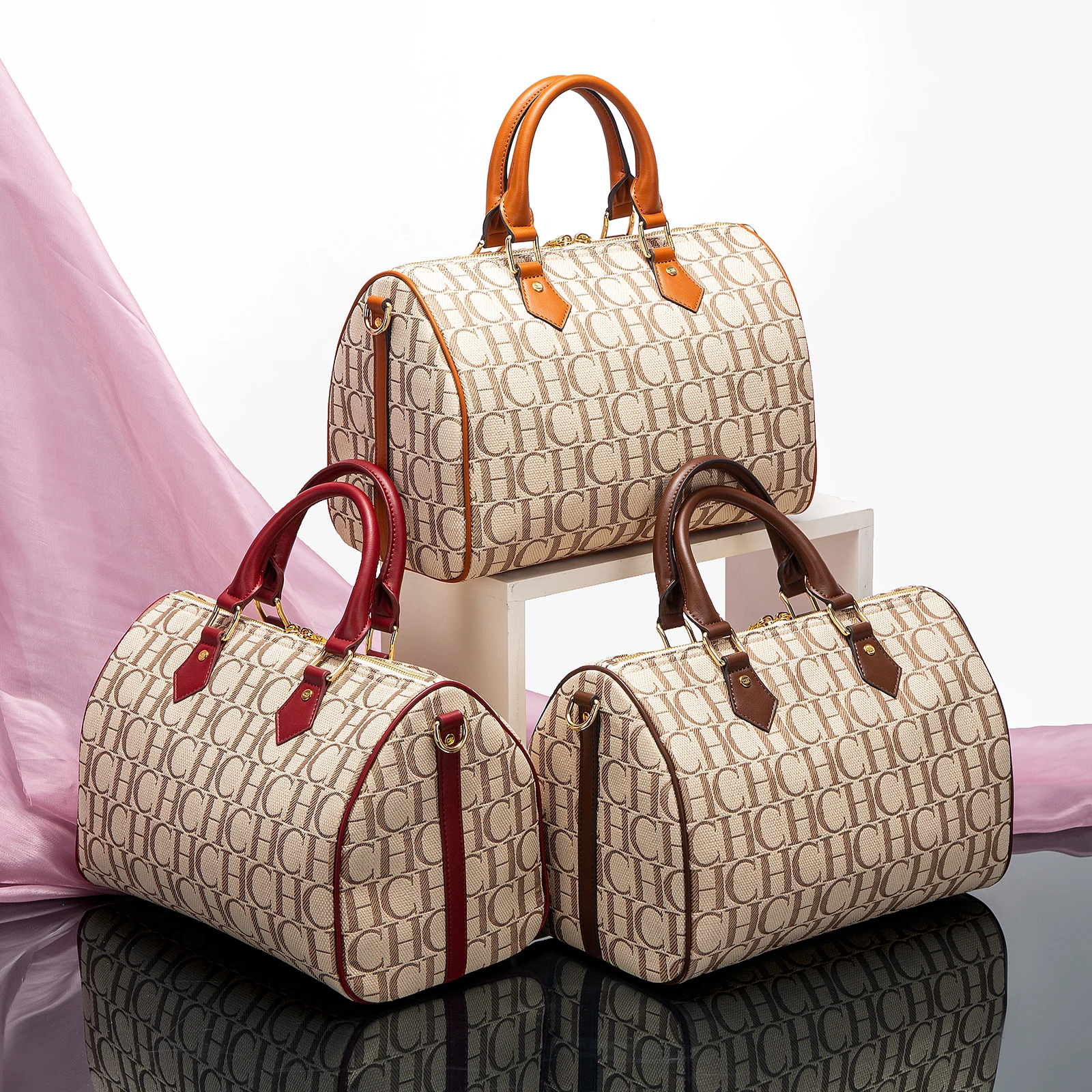 CHCH Women's Pillow Bag Autumn/Winter New Collection Letter Handbag Brown Boston Bag - Image 6