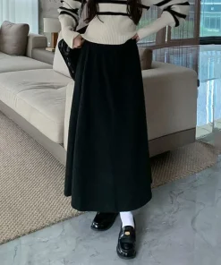 Alternative view of Smvp 2024 Autumn Winter New Thicken Plush A-line Skirts Wowen Solid Casual High Waisted Long Skirt Ladies Lazy Style Midi Skirts