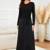VEITCHE 2025 Fashion Women Long Dress Suit Cotton V-Neck knitted Top with Belt + Satin Solid Color Strap Long Skirt
