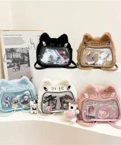 Cross-border cute cat plush pain bag double shoulder messenger bag student party soft cute cat small food allowance suede pain b