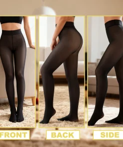 Alternative view of New Women Fleece Lined Black Tights Sheer Fake Translucent Warm Winter Pantyhose Leggings Outfit Thick Tights Invisible Crotch