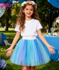 VIKITA Girls Tutu Fluffy Blue Skirt Toddlers Princess Ballet Dance Tulle Mesh Skirts Kids Casual Daily Clothes Pettiskirt Skirt