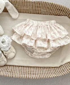 Baby Girls Floral Skirt Shorts 0-4Y Summer Double Layes Vintage Pink/black Floral Girls Tutu Skirt Cotton Toddler Pettiskirt