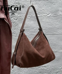 Genuine Grade Suede Leather Luxury Designer Large Capacity Women's Tote Bag Vintage Shoulder Crossbody Underarm Bags Trendy New