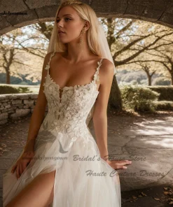 Alternative view of Lakshmigown Civil Lace Bohemian Wedding Dresses Side Split 2025 Vestido Noiva Summer Beach Bride Gowns Open Back Customized