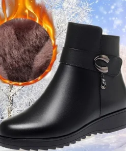Alternative view of Leather Women Boots 2024 Winter Thick Wool Lined Genuine Leather Women Snow Boots Large Size Women Winter Shoes