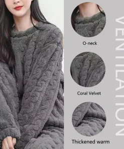 Alternative view of Thickened Warm Sleepwear for Winter Women Flannel Suit Student Pajamas Homewear Tops and Pants Striped Nightwear Loungewear