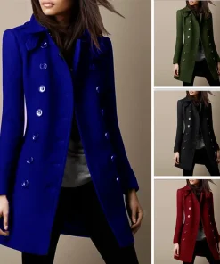 Alternative view of Streetwear Women Jackets Lined Double-breasted Ladies Loose Wool Overcoat Elegant Lapel Solid Pocketed Coats For Autumn Winter