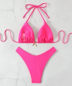 Alternative view of Sexy Bikini Set Solid Swimsuit Women Beachwear 2026 Thong Micro Bikinis Female Swimwear High Cut Neck Bathing Suit Beach Biquini