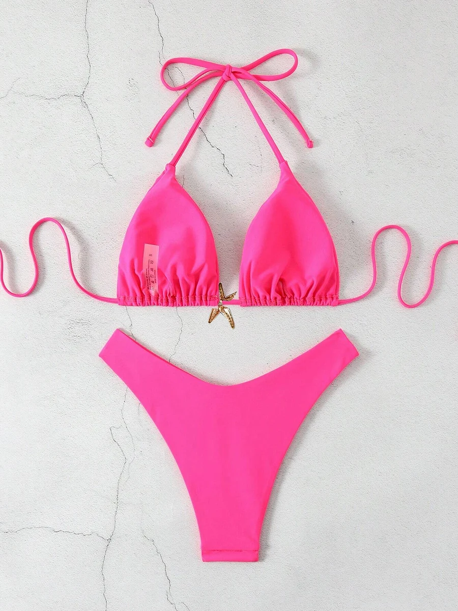 Sexy Bikini Set Solid Swimsuit Women Beachwear 2026 Thong Micro Bikinis Female Swimwear High Cut Neck Bathing Suit Beach Biquini - Image 2