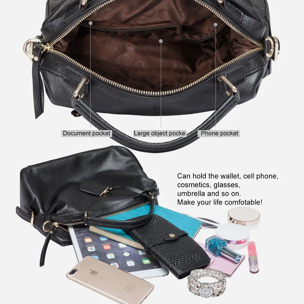 Zency Dark Blue Women Boston Bag 100% Genuine Leather Handbags Female Charm Crossbody Purse Luxury Shoulder Bags For Work Shoppi - Image 5