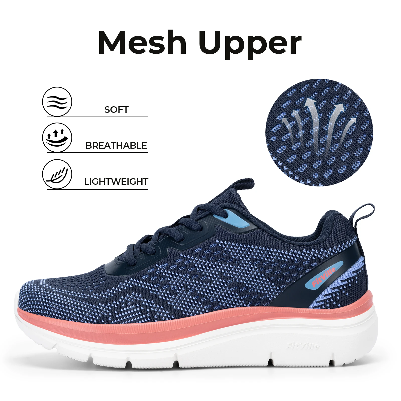 Fittington Women's Wide Walking Shoes Flexible Upper Woman Sneakers For Flat Foot Plantar Fasciitis Heel Pain Relief - Image 2