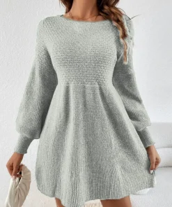 Autumn and winter new type of knitted dress women waist show thin fragrance style of A woman long sleeve A-line sweater dress la