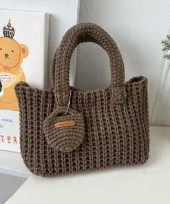 Woven Bag Solid Color Handmade Crochet Bag Cute Woolen Handbag Autumn and Winter Wear Mobile Phone Bag