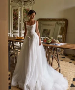 Alternative view of New Arrival Charming Appliques Wedding Dress Shinny Beaded Thin Straps Bridal Gown Customized A-line Tulle Dresses For Bride