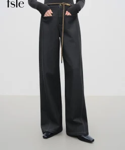 FSLE【Premium Series】Original Color Straight Wide-leg Brushed Jeans for Women Winter 2025 New Style Ins Simple Design All-match