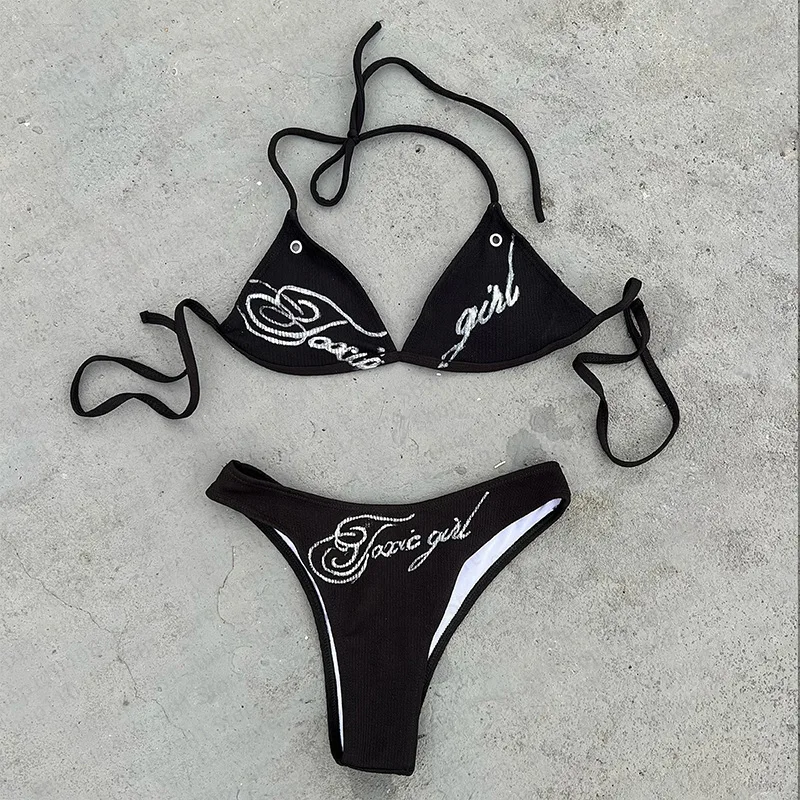 2025 summer women new letter printed sexy bikini set women's swimsuit swimsuit hot pants set summer casual fashion Y2k style - Image 3