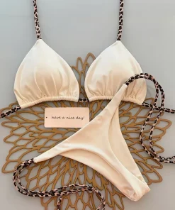 Women's fashionable bikini swimsuit, leopard print, tie-up design, beach vacation set