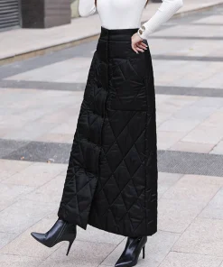 Alternative view of Black Thicken One Piece Of Down Cotton Maxi Skirt 2023 Winter Double Breasted Warm Saias Longas For Women