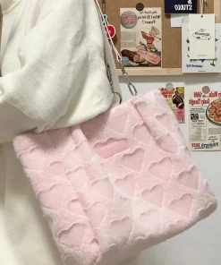 Alternative view of Sweet Love Heart Purse Women's Furry Tote Bags Winter Fashion Ladies Faux Fur Handbags Elegant Female Soft Plush Shoulder Bag